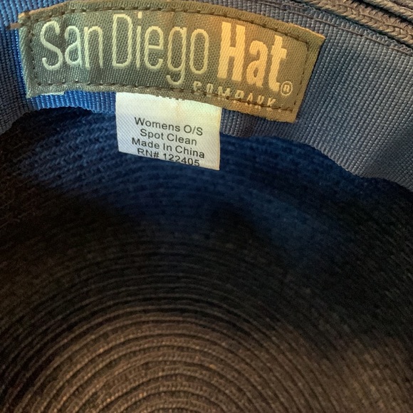 San Diego Hat Company 23” Extremely wide brim, navy straw sun hat w Liz scarf - Picture 12 of 14